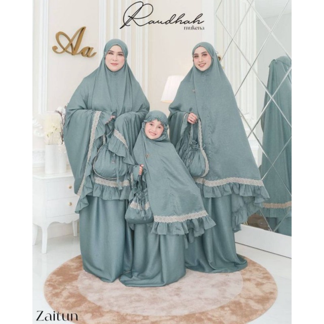 RIHAIA | Mukena Raudhah Couple - Mom Setelan, Mom Terusan & Kids by Aden Hijab