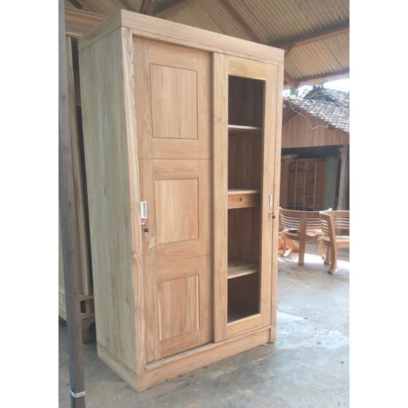 lemari pintu 2 model sliding door kayu jati mebel jepara