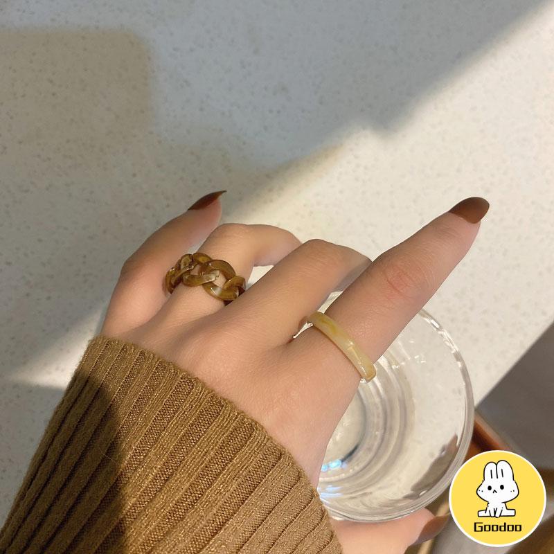 Set 2 Pcs Cincin Rantai Bahan Akrilik Gaya Retro  Untuk Aksesoris Perhiasan -Doo