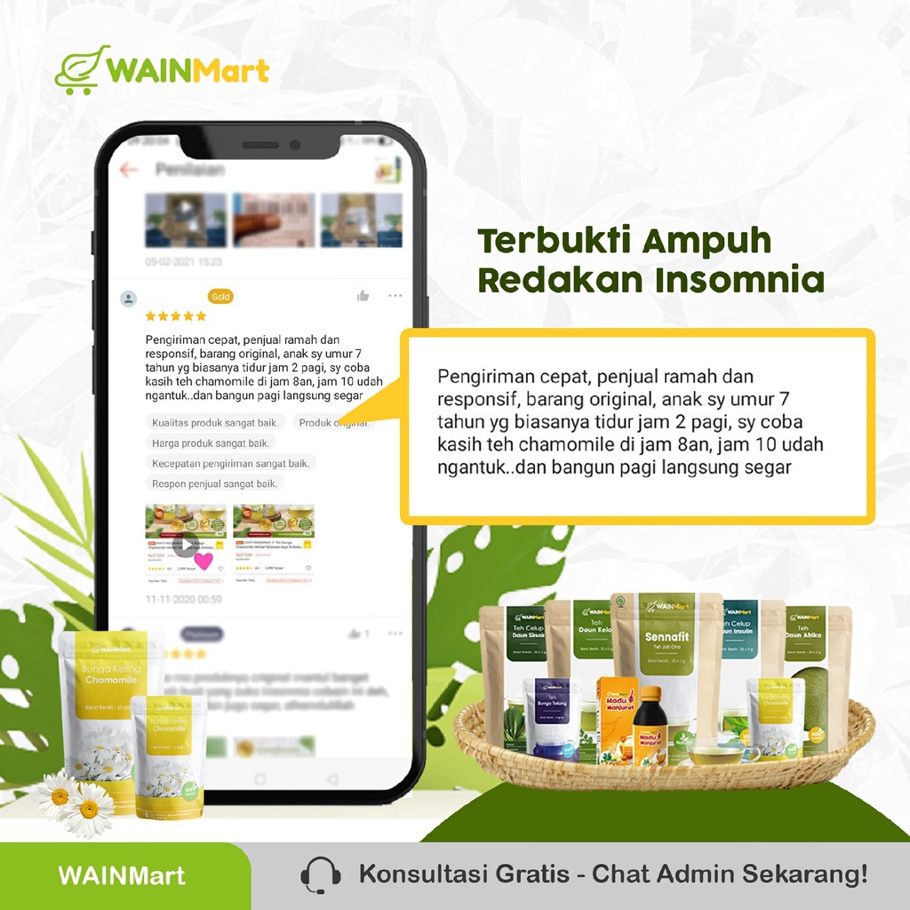 Obat Sulit Tidur 50 gram Teh Bunga Chamomile Celup Organik Teh Camomile Tea Relaksasi kaya Antioksidan Teh Chamomile Kering Atasi Insomnia Susah Tidur