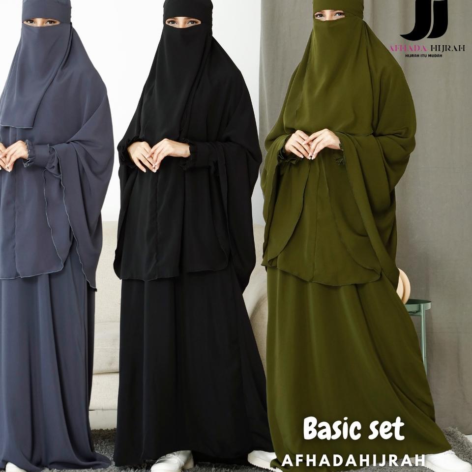 Termurah Gamis sunnah gamis set cadar basic set syari hitam
