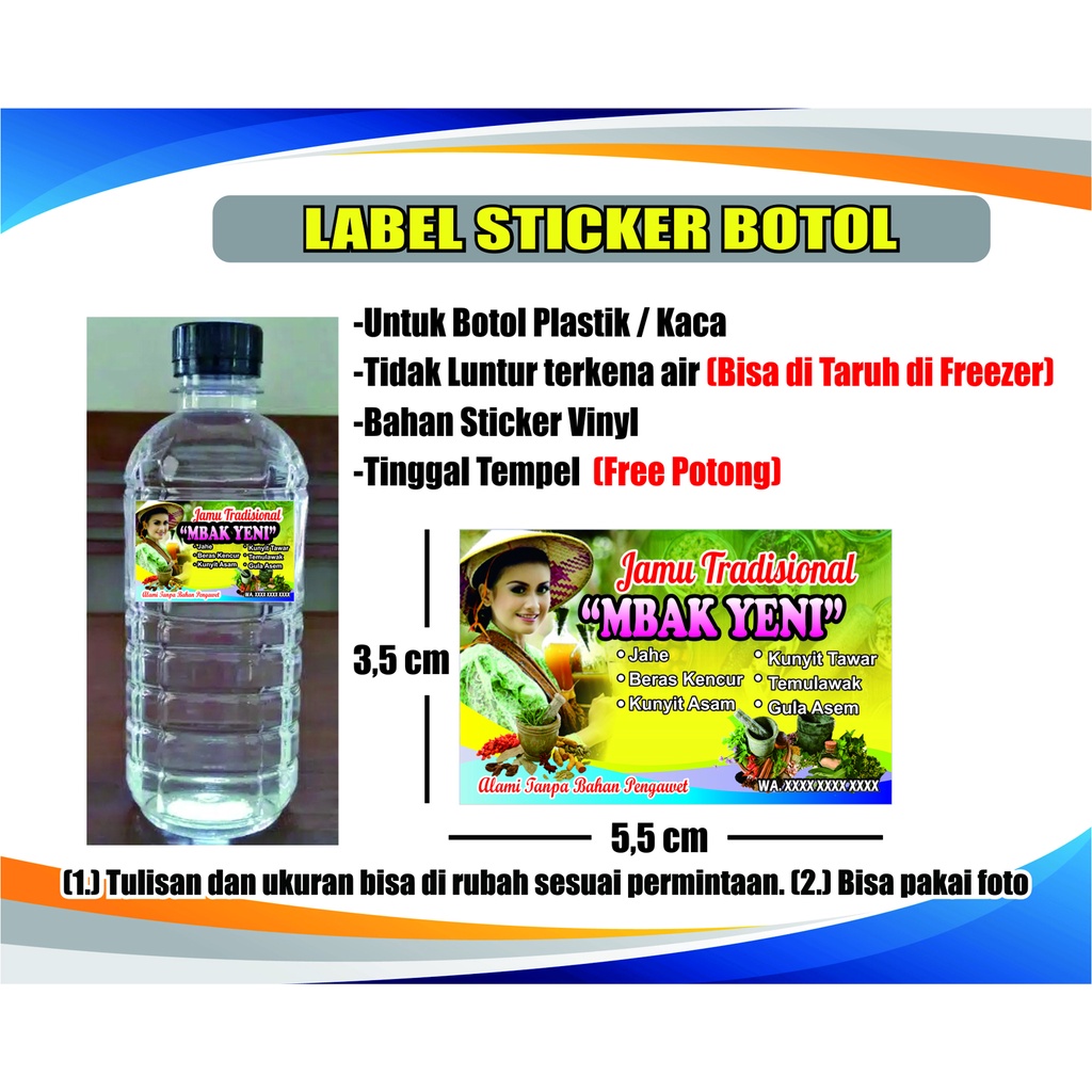 STIKER LABEL PRODUK KEMASAN MINUMAN BOTOL JAMU TAHAN AIR ISI 100