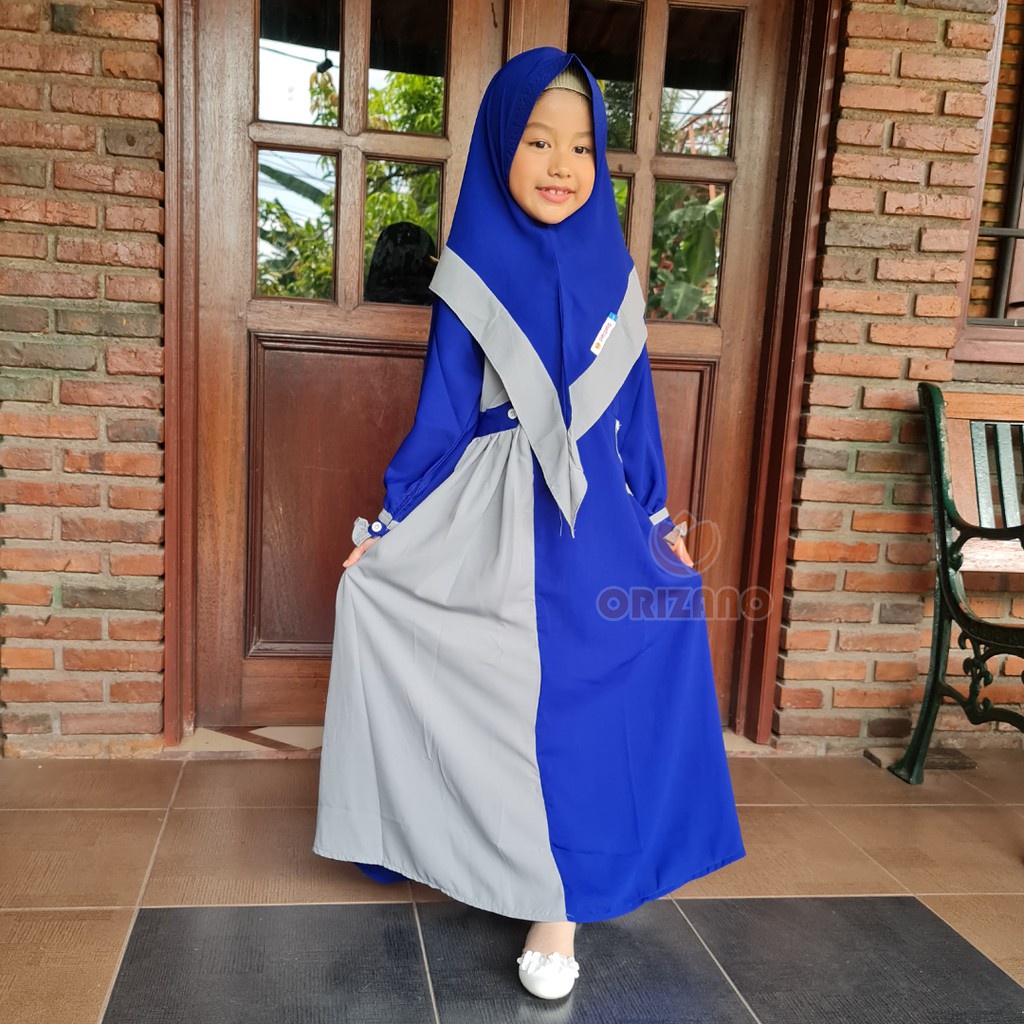ORIZANO Set Gamis AuliaKids - Baju Gamis Syari Anak Baju Muslim Perempuan Lengkap dengan Hijab Lucu