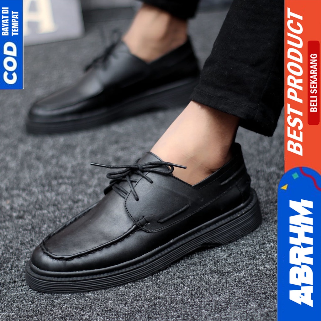 Sepatu Pantofel Hitam Kulit Asli Formal Kerja Kantor Pria Hitam Tali Abrhm Bugas