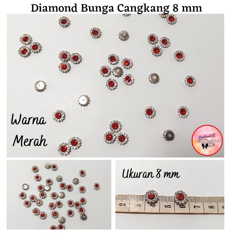 Diamond Berlian Permata Payet Kristal Cangkang Bunga Matahari Bulat 8 mm 6 mm Isi 50 pcs