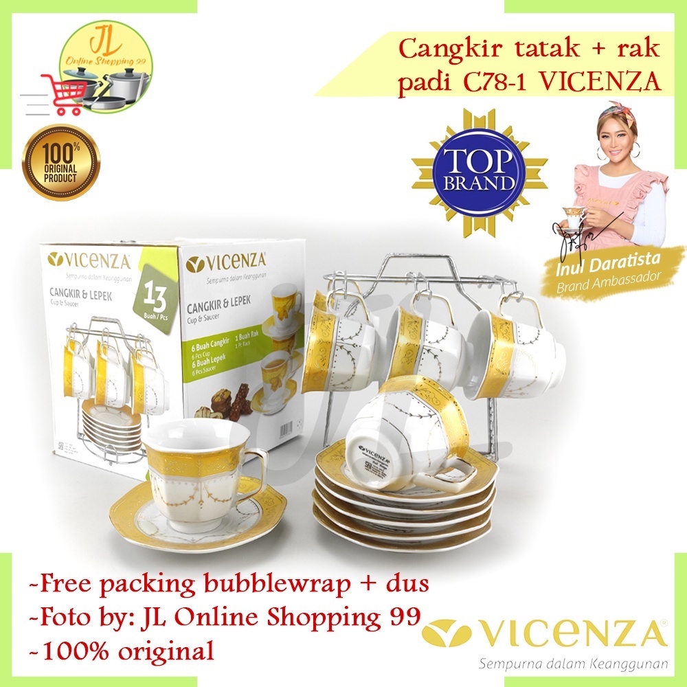 Vicenza Cangkir set + rak C-78-1 motif Padi / Tea set / cangkir set mewah original