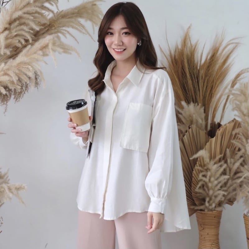 (MSB) KEMEJA VALESKA OVERSIZE FULL KANCING BLOUSE WANITA POLO LINEN