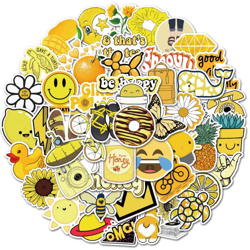 

[ , ] 3pcs Stiker Warna Yellow Solid Seri Vsco untuk Phone, Laptop dll