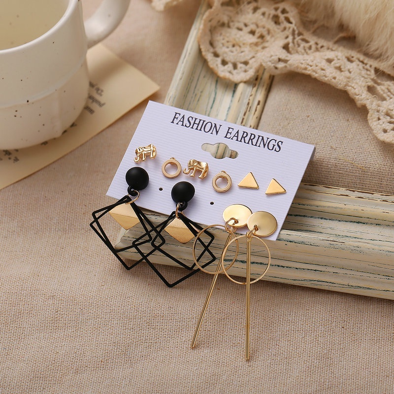 Anting Tusuk Gantung Wanita Desain Gajah Geometri Gaya Simple Kreatif Untuk Pesta / Hadiah