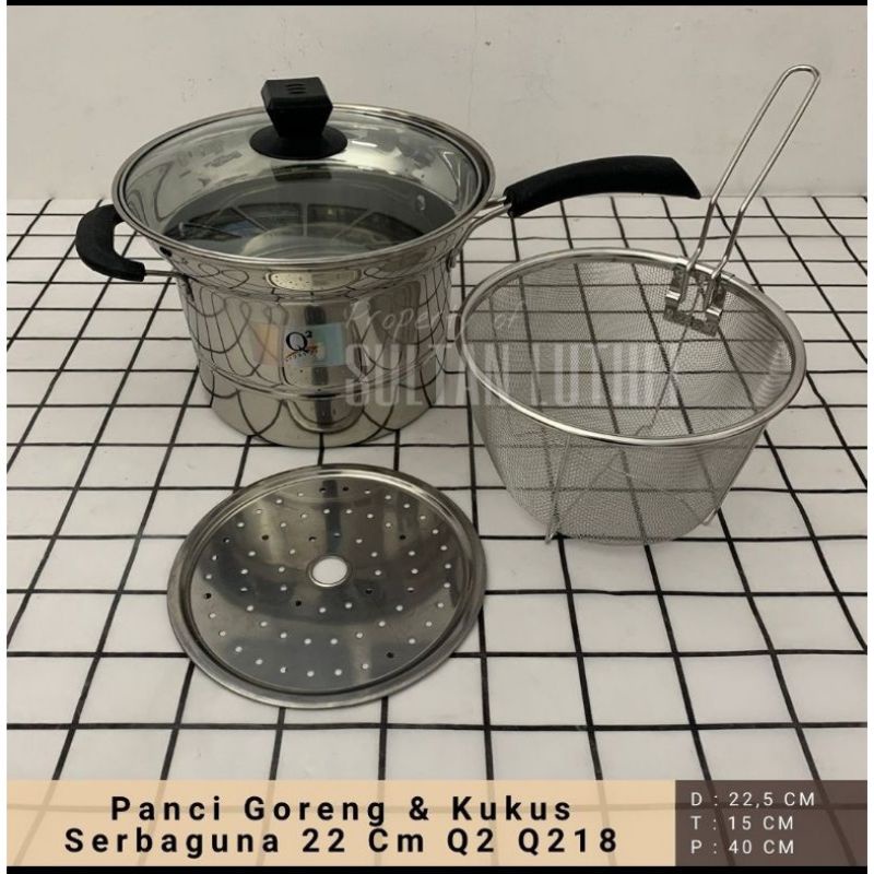 PANCI KENTANG 3IN1 KUKUS REBUS GORENG 22 Cm Q2 Q218 PANCI MULTI FUNGSI / PANCI PENGGORENG KENTANG / 