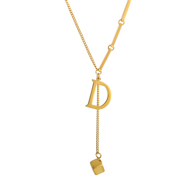 Kalung Rantai Dengan Liontin Huruf D Bahan Titanium Steel Untuk Wanita