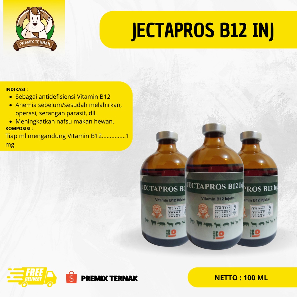 JECTAPROS B12 100 ml vadco - vitamin b12 hewan ternak SEPERTI JECTAVIT B12 INJ.SANBE