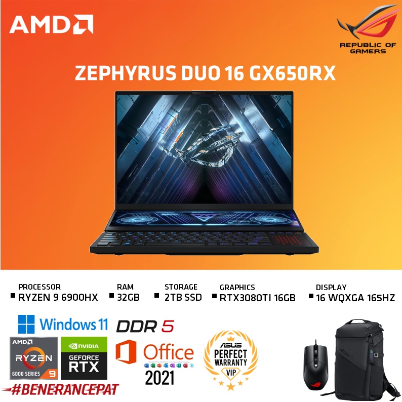 ASUS ROG ZEPHYRUS DUO 16 GX650RX R98RM7TO RTX3080TI 16GB/ RYZEN 9 6900HX 32GB 2TBSSD W11+OHS 16.0 MI