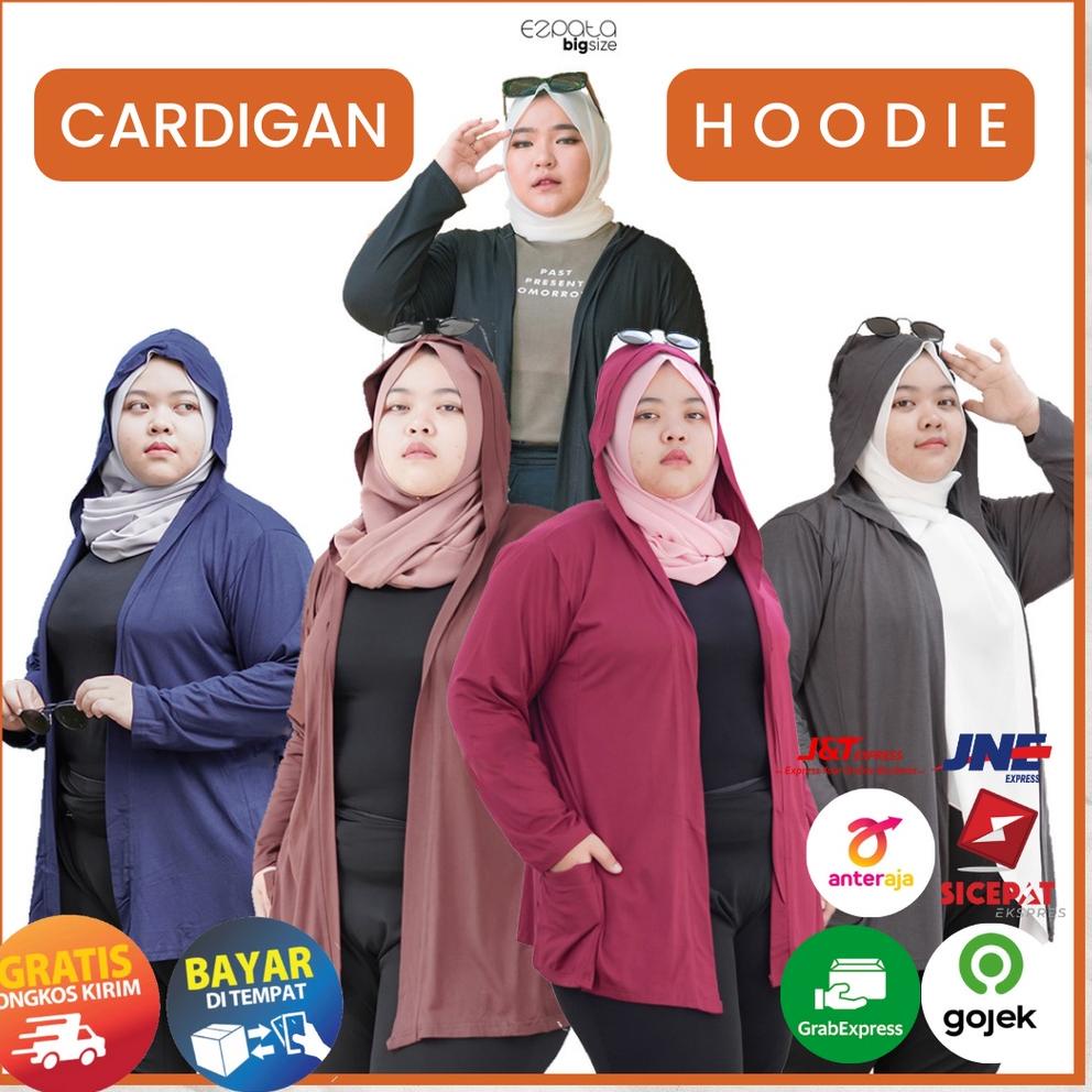 BWA.18Oc22ι • Cardigan Jumbo Wanita XXXXL Cardi Kaos Rayon Kapuchon Penutup Kepala Lengan Panjang