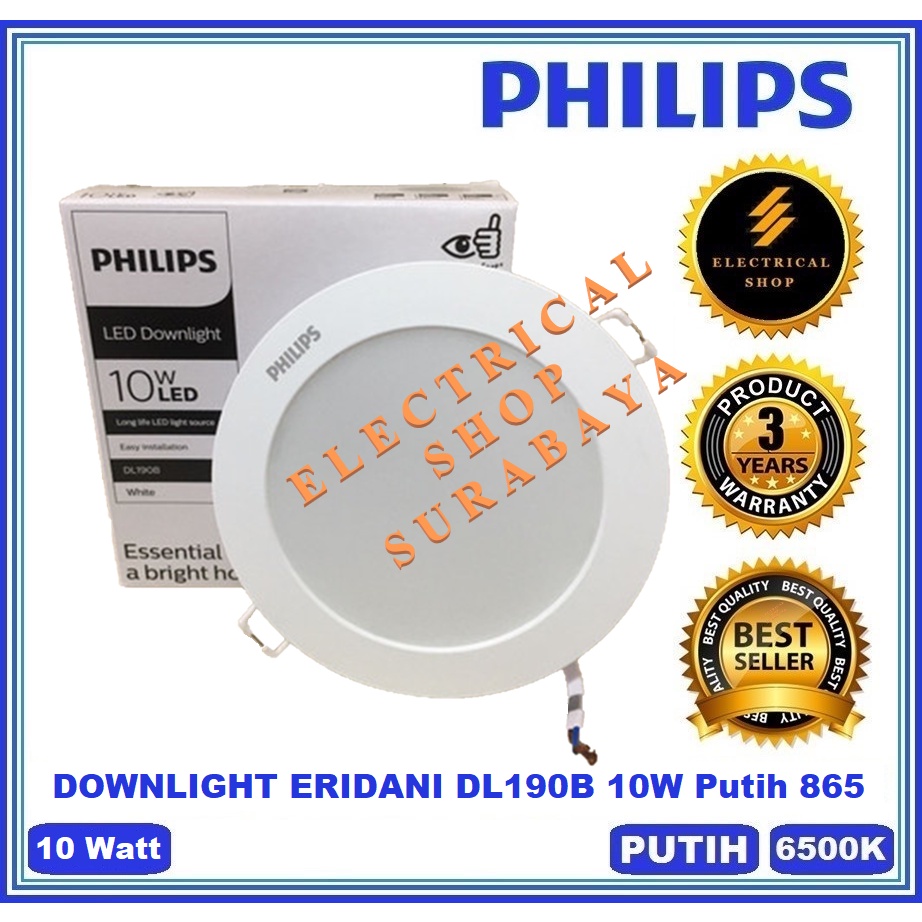 PHILIPS DOWNLIGHT LED ERIDANI 10W 10 WATT PUTIH ATAU KUNING 5 INCI D125 865 830 6500K 3000K DL190B GN 2 LAMPU TANAM PLAFON 5&quot; INCH &quot; (GARANSI &amp; HARGA GROSIR) PENGGANTI 7.5W 7.5 WATT KECIL