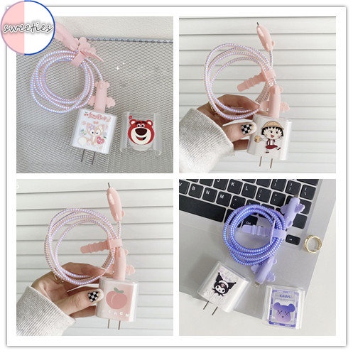 4 Pcs Pelindung Kabel Data / charger 18W 20W quick Charging anti Bengkok Motif Kartun Lucu Untuk IPhone