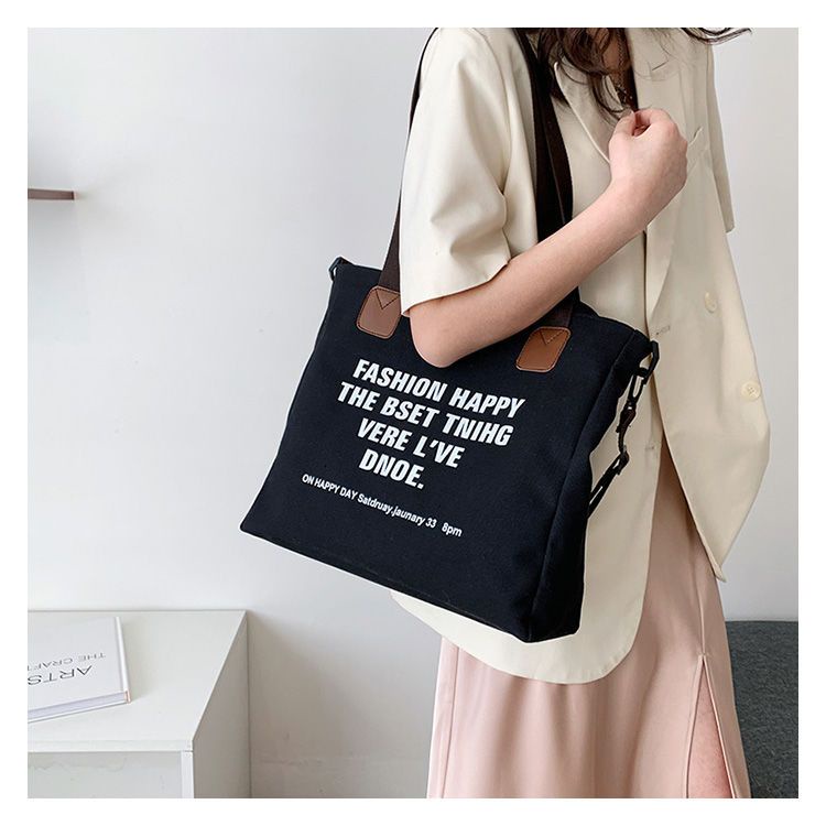 ✶☼2022 Versi Korea dari Niche Baru Tas Wanita Kapasitas Besar Siswa Kelas Tas Bahu Messenger Tas Kanvas All-Match Tote Bag