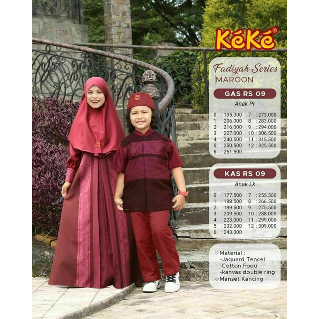 Baju Koko Anak Terbaru Keke Fadiyah KPSR K 09 Maroon Size 10