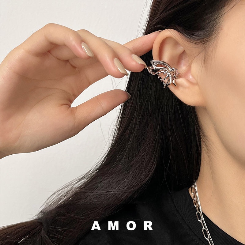 Fairy Butterfly Anting Tusuk Earcuff Wanita Bentuk Kupukupu Aksen Berlian Imitasi