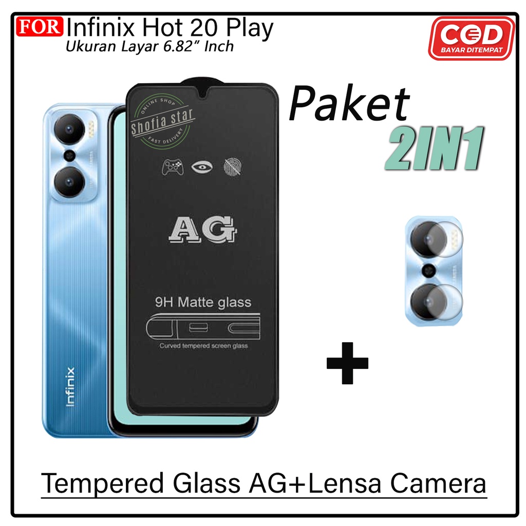 PAKET 2IN1 Tempered Glass Matte Infinix Hot 20 Play Anti Glare Full Layar