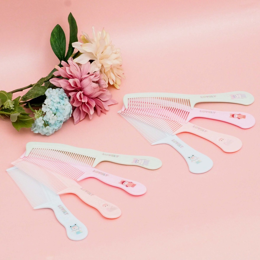 Sisir Gagang Motif Lovely Warna Soft Sisir Rambut  Rapat Lurus Gelombang Karakter Lucu Warna Warni