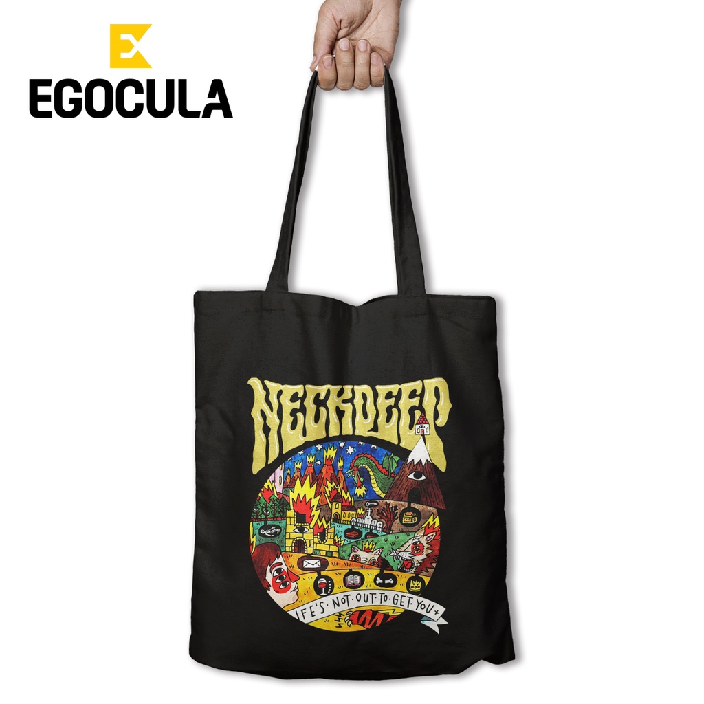 EGOCULA Tote Bag Neck Deep Pria Wanita Tas Jinjing Sekolah Kuliah Resleting 30x40