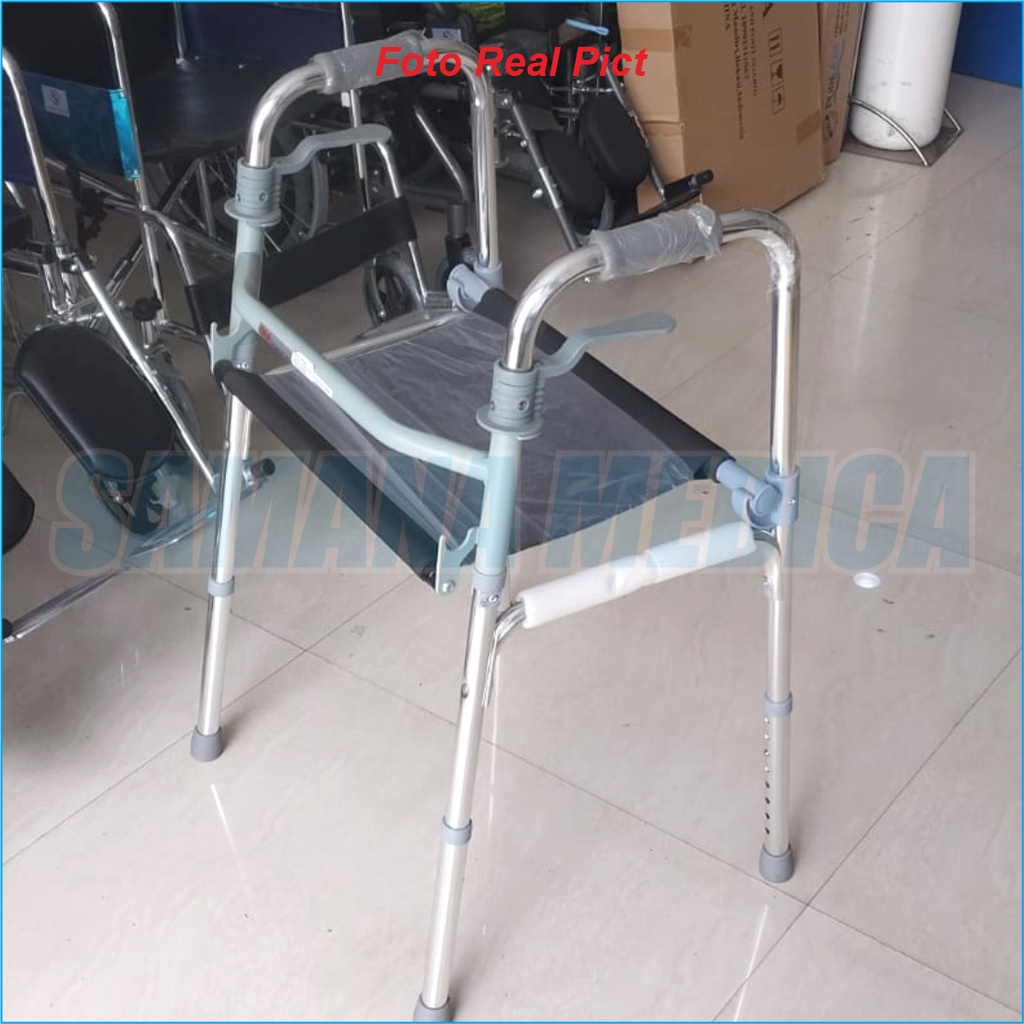 Walker Duduk GEA Tongkat Jemuran Tanpa Roda Alat Bantu Jalan Orang Tua Bisa Dilipat dan Atur Tinggi Chromed Promo Murah Steel FS961