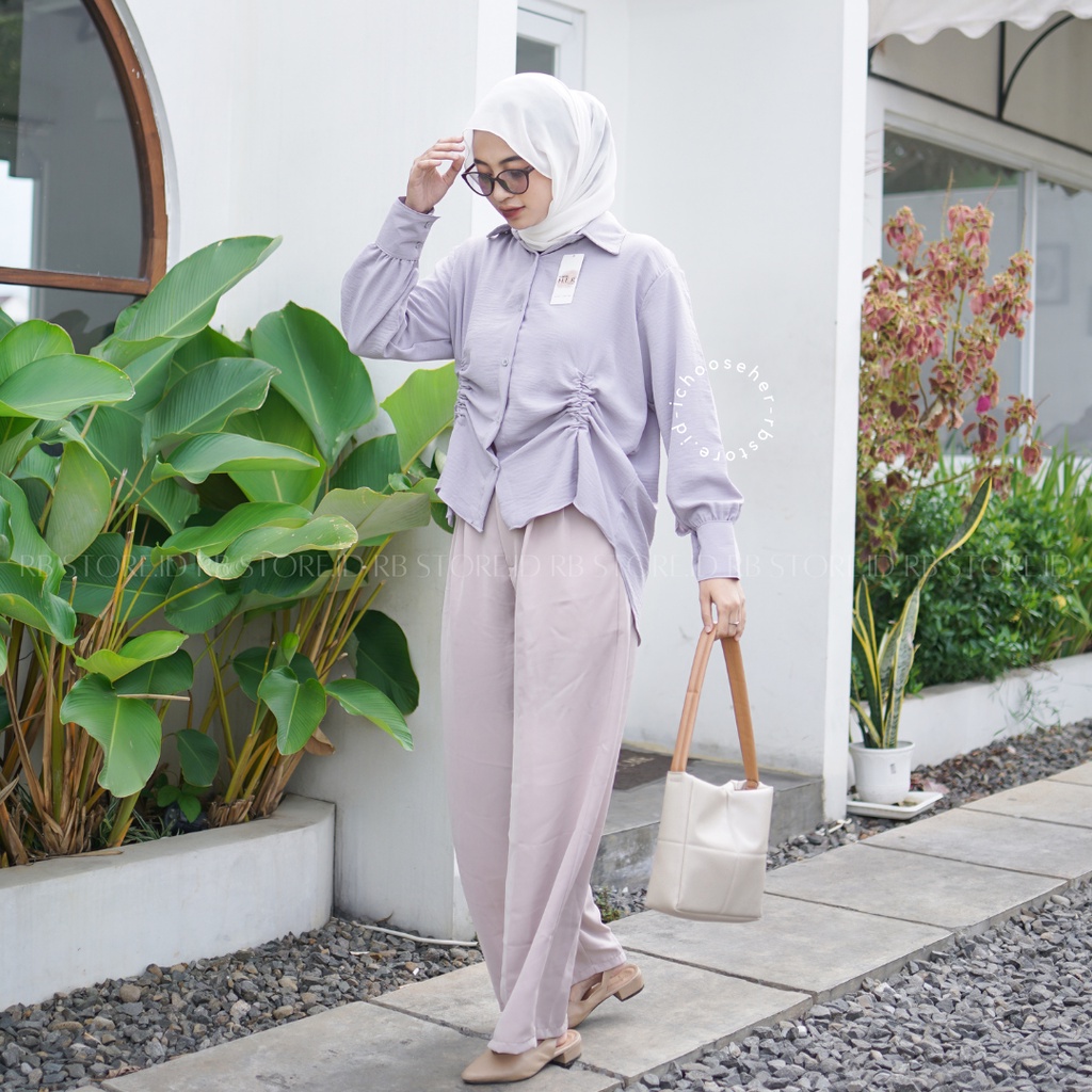 Fiki Ruched Shirt - Kemeja Cringkel Serut Wanita Oversize - Atasan Wanita Lengan Panjang