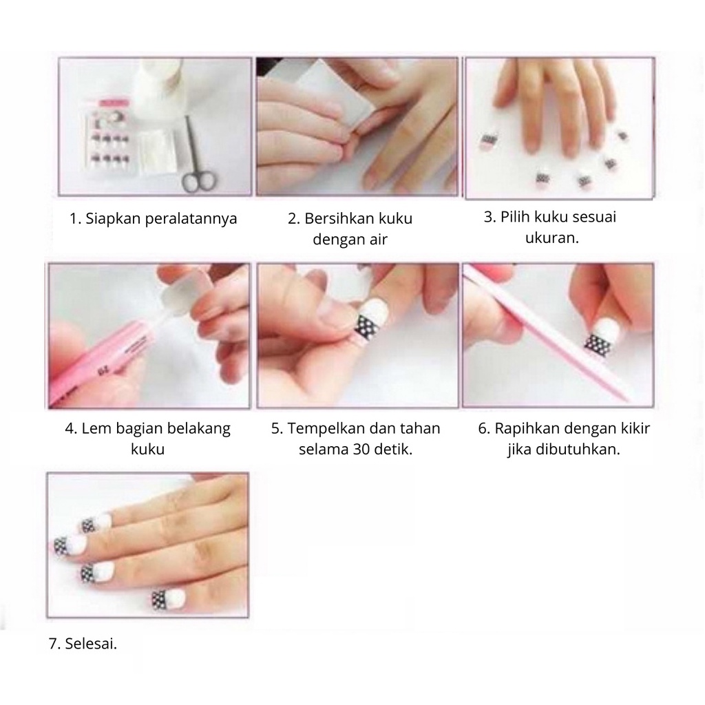 BRGUNIK 24 Pcs Kuku Palsu Dan Lem Fake Nail Art 3d Kuku Palsu Tahan Air 24 Pcs Kotak Free Lem R474