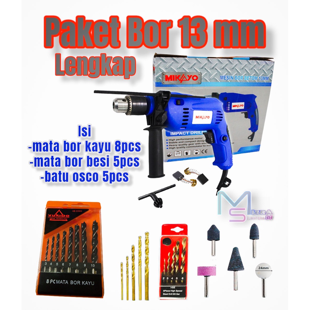 PAKET BOR BISA COD Mesin Bor Kayu Besi Beton Listrik 13 mm paket set plus mata bor besi - mata bor k