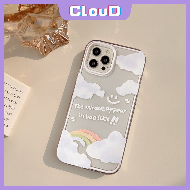 Soft Case Tpu Bening Desain Awan Pelangi Tersenyum Tahan Banting Anti Jatuh 3 In 1 Untuk IPhone 11 13 12 Pro Max XR XS Max X 7 8 Plus SE 2020