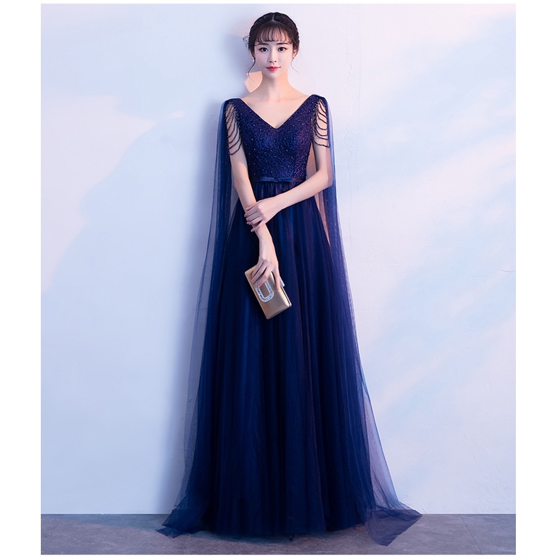 Gaun Pesta 2210022 Navy Merah Maroon Hitam Putih Biru Muda V Neck Tanpa Lengan Party Dress