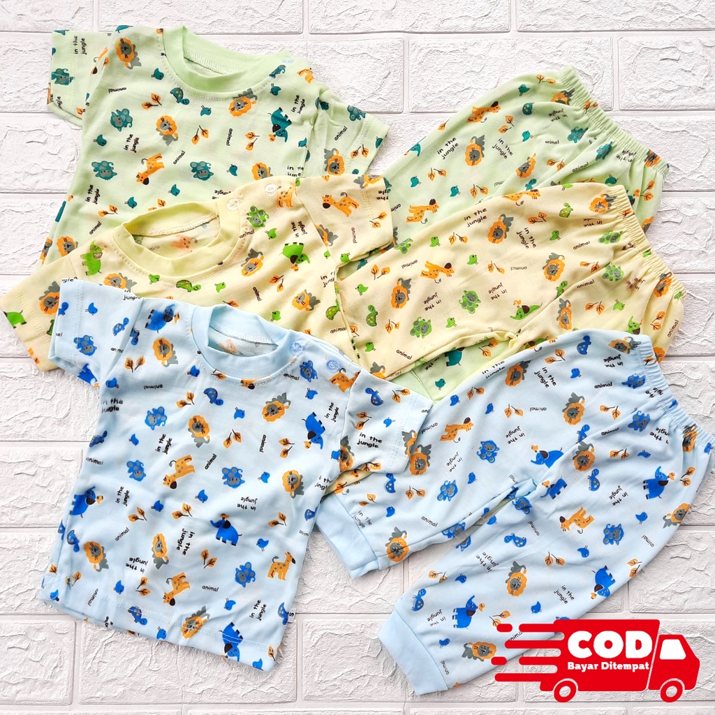 Baju Bayi Setelan Lengan Pendek Celana Panjang Kaos Oblong Anak Usia 3-12 Bulan Motif Animal