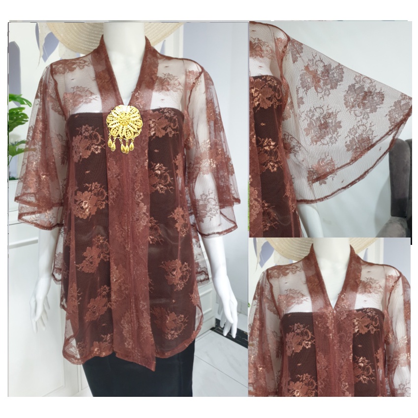 Atasan Kebaya coklat Rosalinda brokat tile