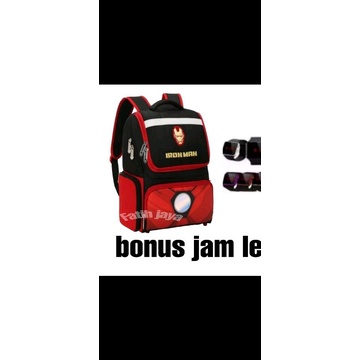 tas anak laki - tas sekolah anak laki - tas anak Ironman - ransel sekolah anak - tas anak cowok (BONUS JAM LED)