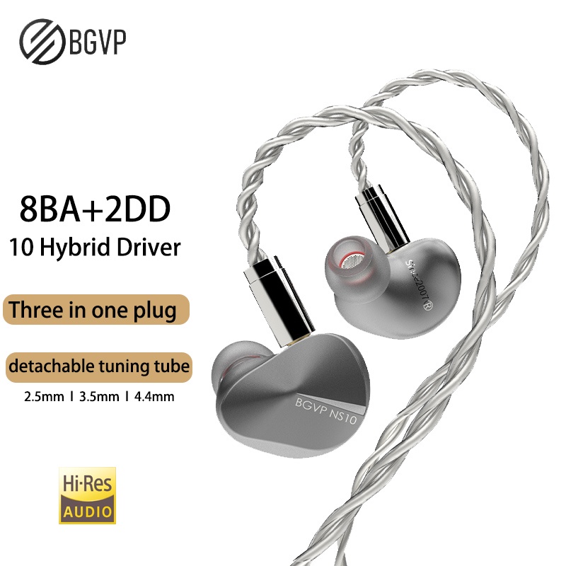 Bgvp NS10 Headset Earphone In-ear Kabel Metal Hybrid 8BA + 2DD 10 Driver Mmcx Bisa Dilepas