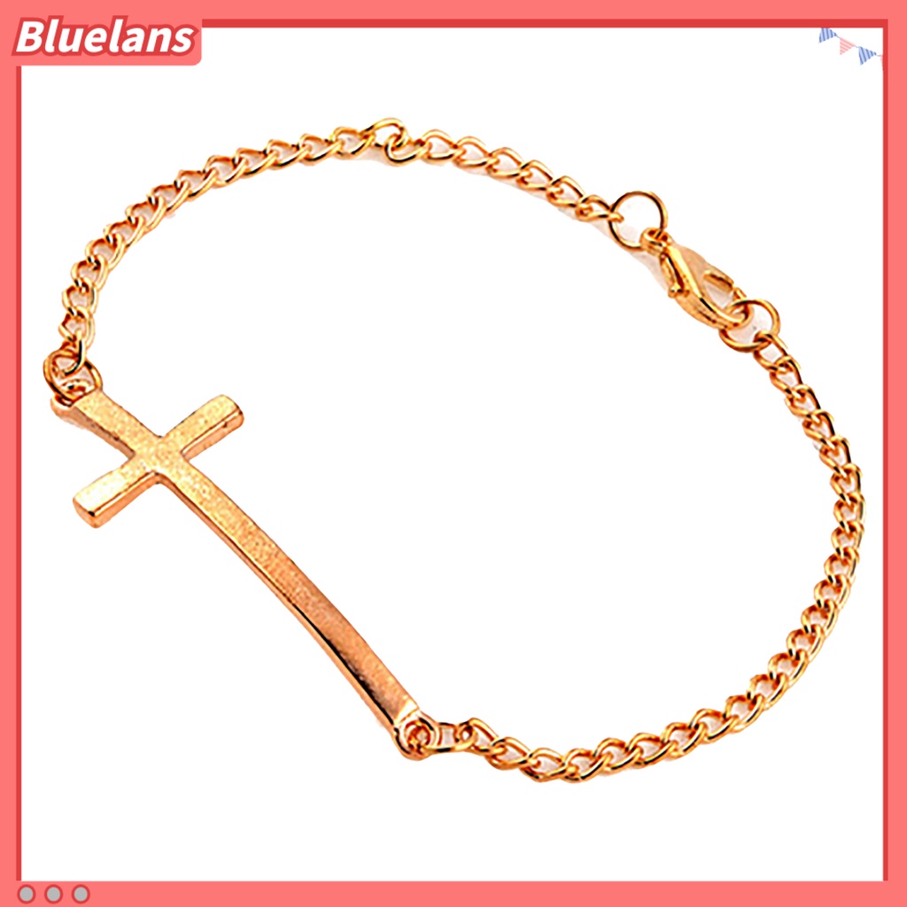 bluelans_Gelang Fashion Korea Gaya Simpel Bahan Logam Dengan Hiasan Salib 3 Warna Perak Emas Hitam