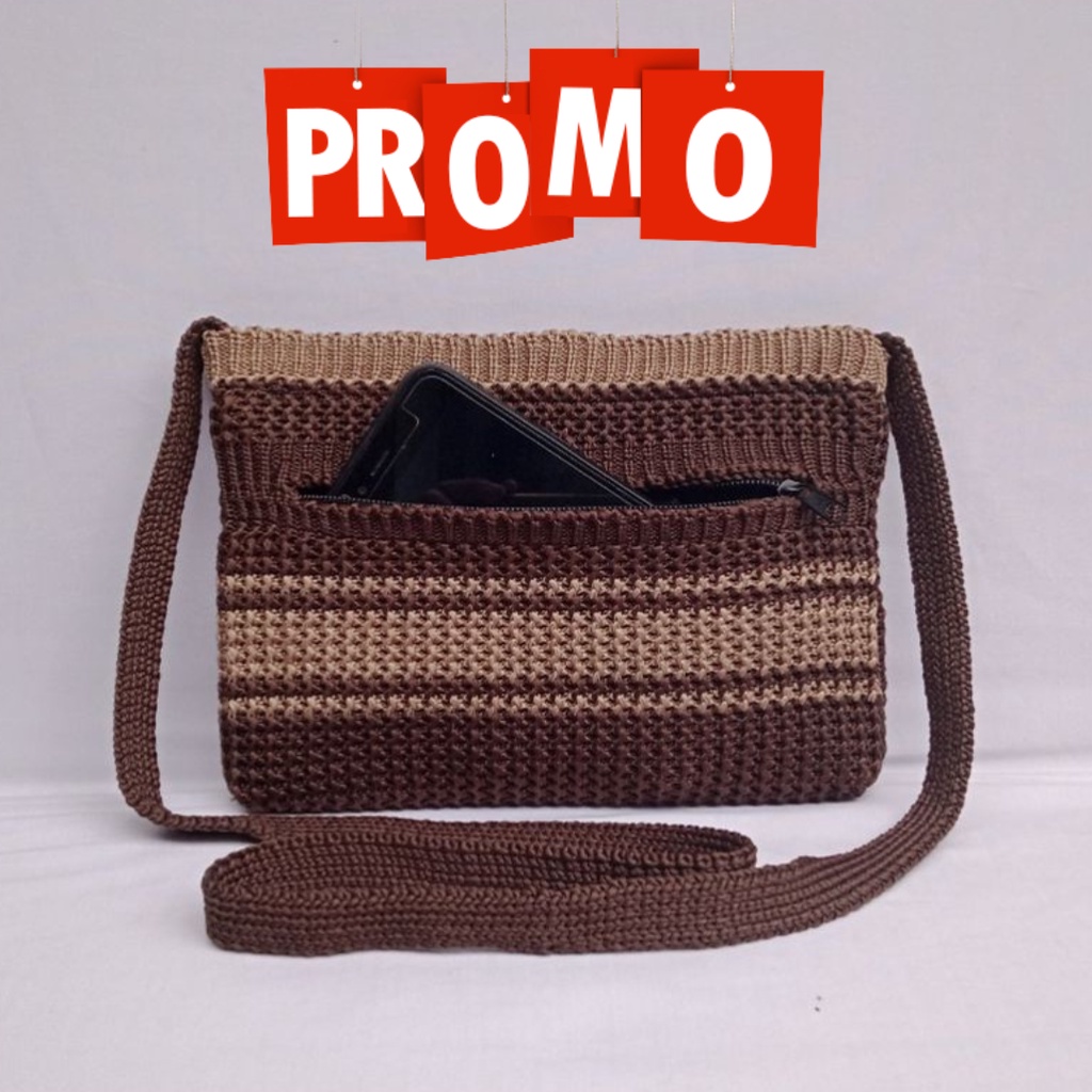 Promo Tas Wanita Rajut / Tas Selempang Rajut 2 Resleting
