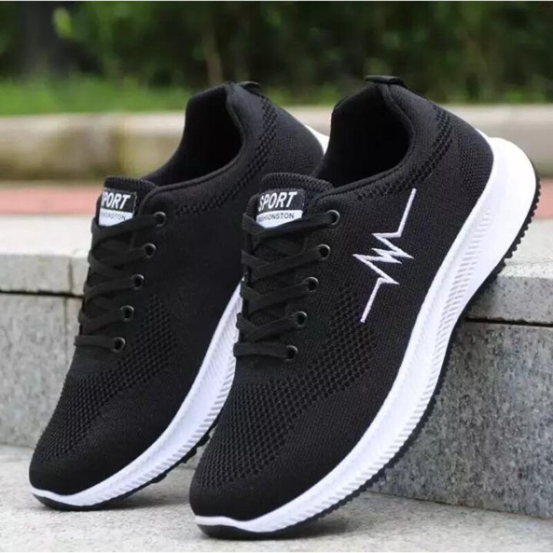 Sepatu Sneakers Pria Zig Zag / Sepatu pria sekolah Hitam COD