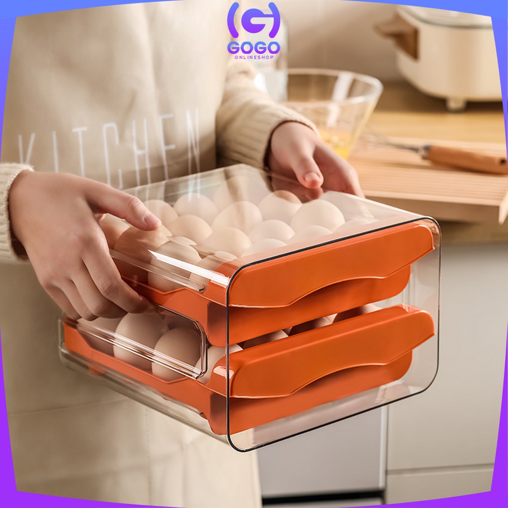 GOGO-C410 Tempat Telur 2 Tingkat Egg Storage Box Organizer / Rak Telur 2 Susun Kotak Telur / Box Penyimpanan Telor Rak Serbaguna