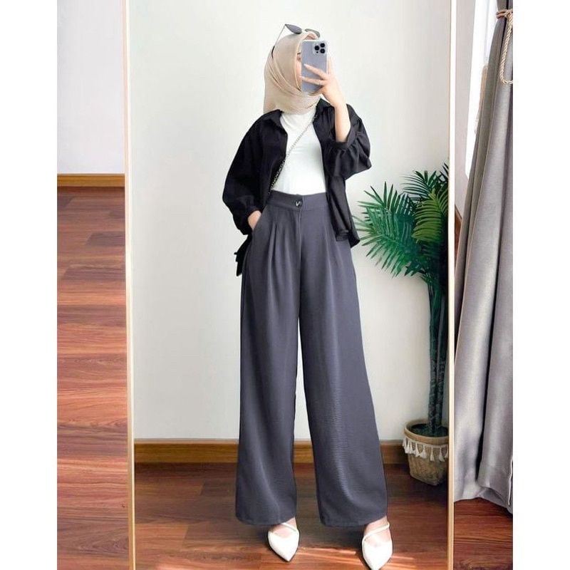 HIGHWAIST LOOSE PANTS CRINGKLE AIRFLOW | CELANA PANJANG WANITA HIGHWAIST AUTO JENJANG | YORA PANTS