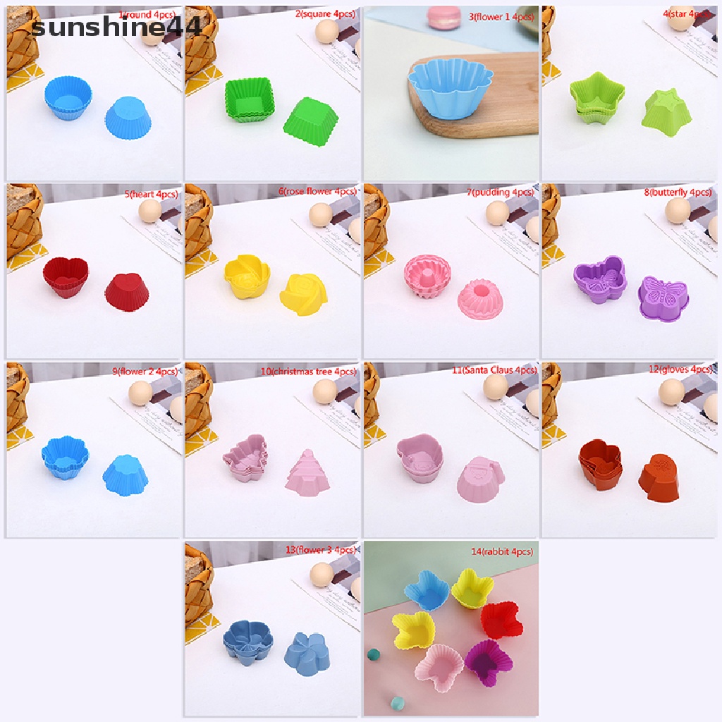 Sunshine 4pcs / Set Cetakan Kue Bentuk Bervariasi Bahan Silikon Tidak Beracun