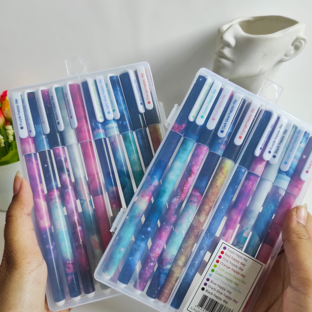 PEN MARBLE GALAXY SET ISI 10 PCS PULPEN TINTA  WARNA-WARNI PENA UNIK LUCU PASTEL BOLPEN KARAKTER