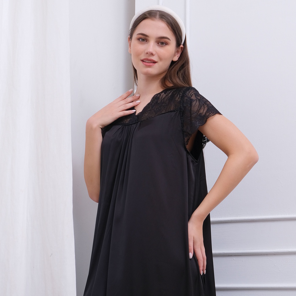 Ladybydiana NEW IRISH BLACK SLEEPWEAR Dress Wanita Baju Tidur Sexy Bahan Armany Silk Adem Nyaman Busui Friendly