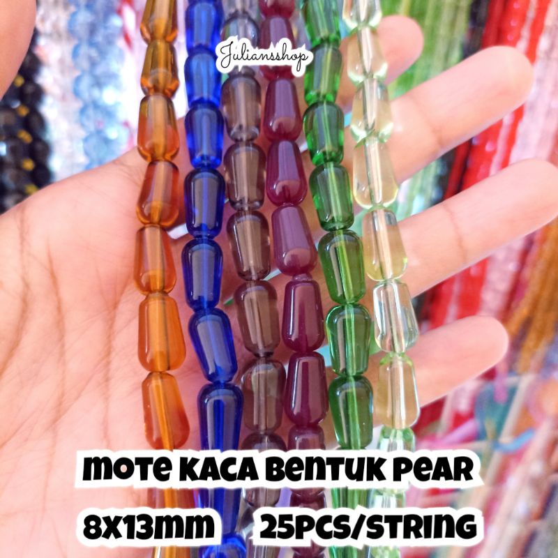 [1 String] Manik 8x13mm Mote Kristal Kaca Bentuk Buah Pear 25pcs/String