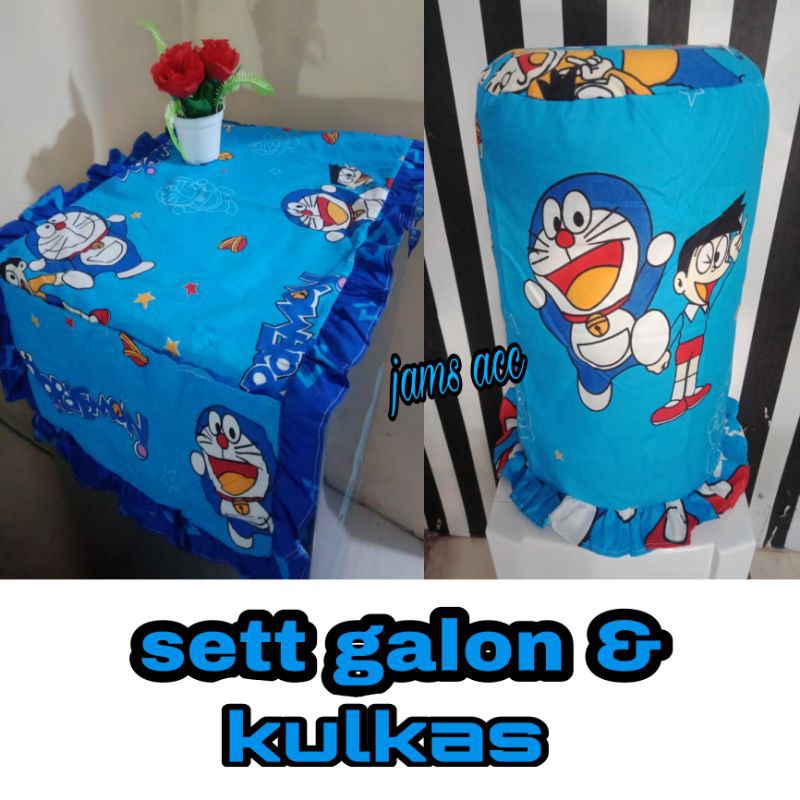 PROMO DISKON ....!!! SET SARUNG KULKAS + GALON KAI MOTIF KARAKTER DORAEMON