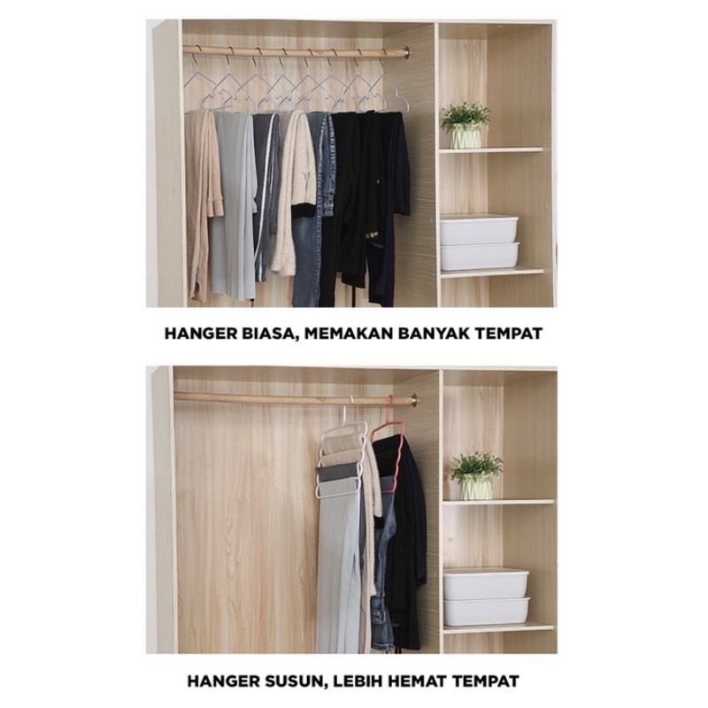 Gantungan Baju 5 Susun / Magic Hanger Pakaian Celana Jilbab Handuk 5 Layer/ Lemari Plastik Hemat Tempat