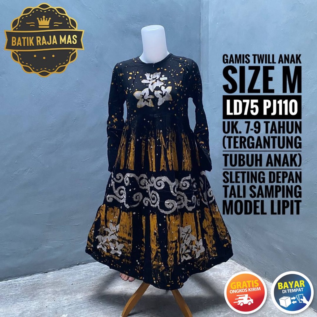 Gamis Anak Perempuan Tanggung Syari Raya Lebaran Kekinian Terbaru Motif Batik Abstrak Rayon Twill Or
