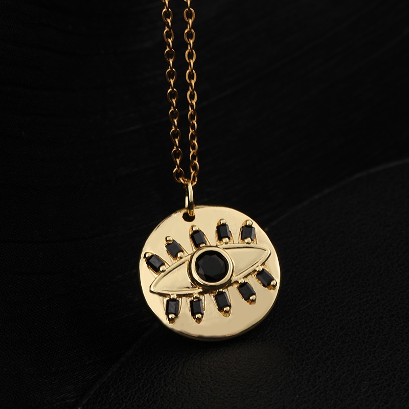 Kalung Rantai Klavikula Hias Liontin Koin Mata Iblis Bentuk Bulat Geometris Gaya Retro