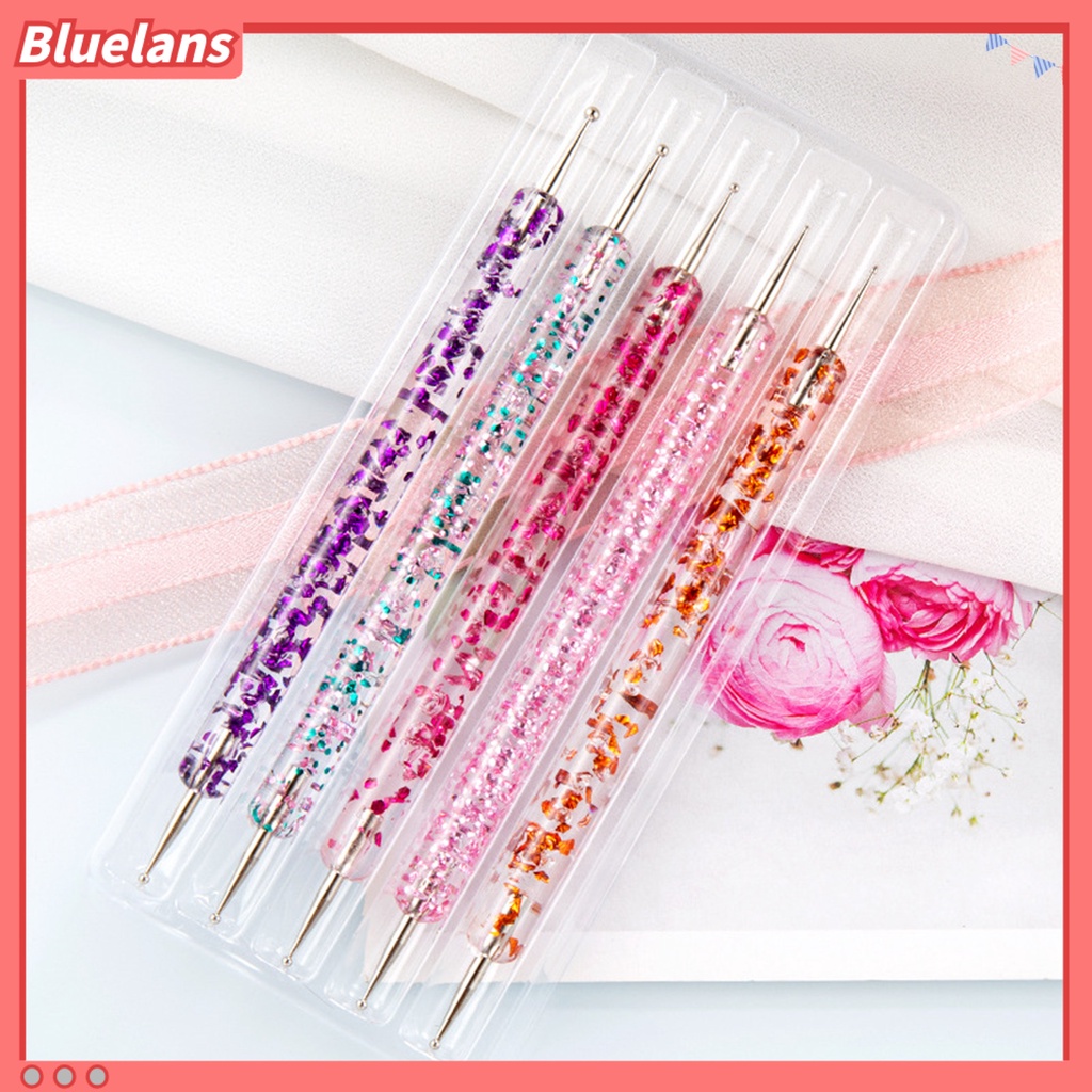 Bluelans 5Pcs / Set Pen Dotting Kepala Ganda Bahan Akrilik UV Gel Untuk Nail Art Manicure